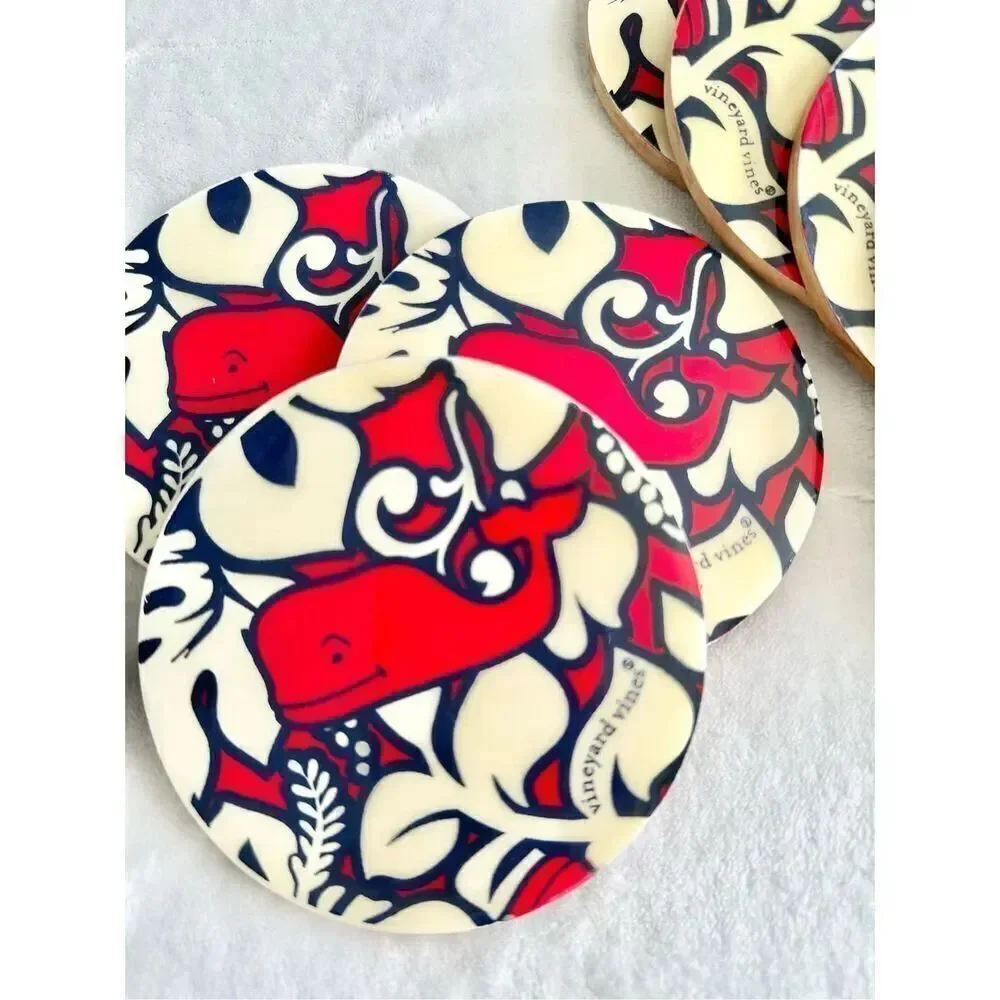 Red cream and navy whale vineyard vine / Target coasters